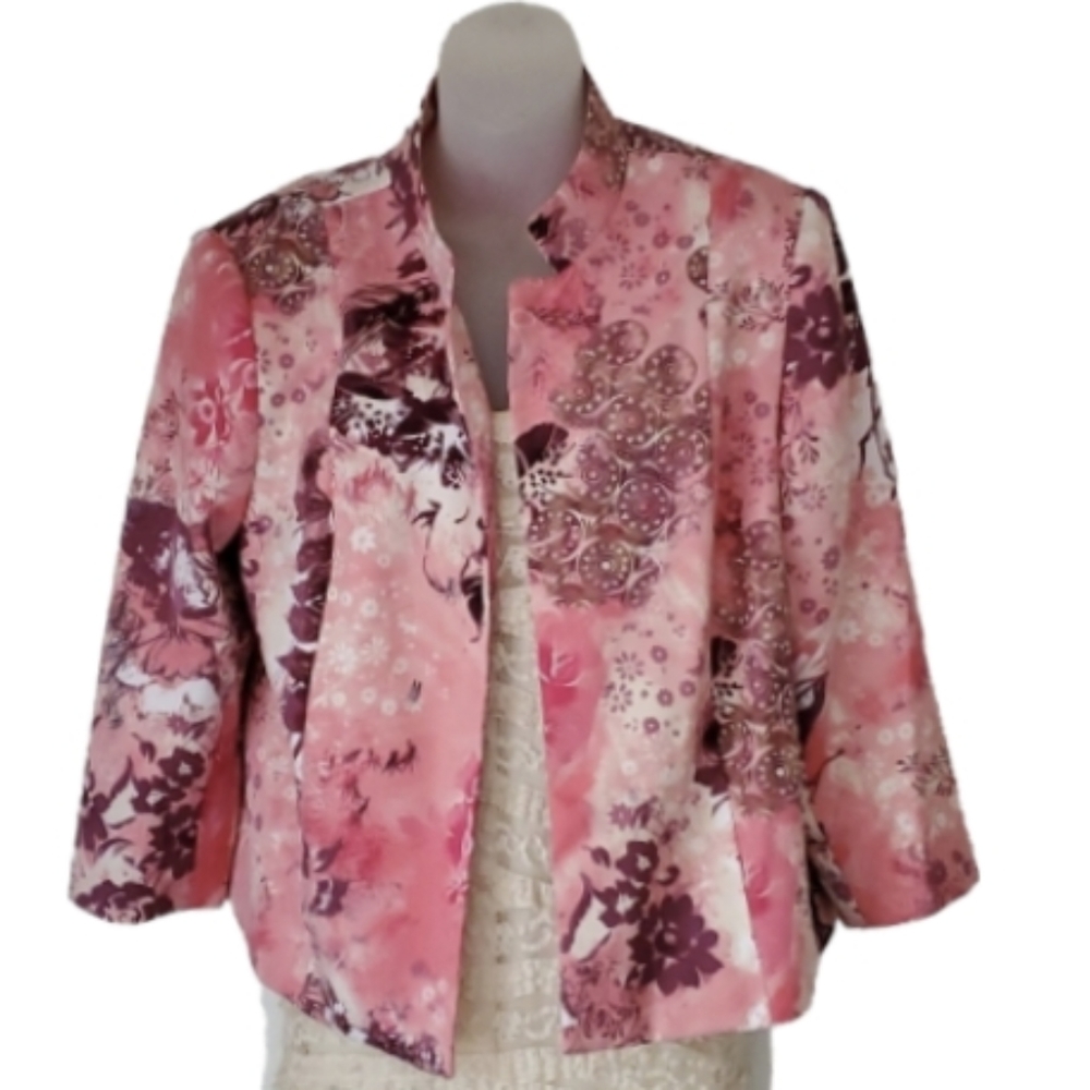 ALIA PETITE Vintage Blazer Pink Purple & White Blazer 12P Open Front Jacket